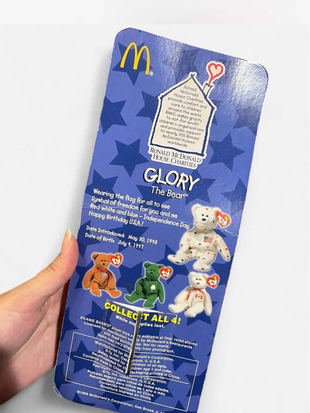 TY Glory the Bear Plush Toy - Cream with Red, Blue Stars